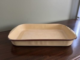 Vintage Enamelware Cake | Roasting Pan | Oven Roaster | Tan Brown | Rustic - $16.82