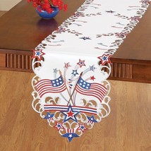 Embroidered Americana Flag 4th Of July Polyester Table Runner Stars &amp; Flags - £15.53 GBP