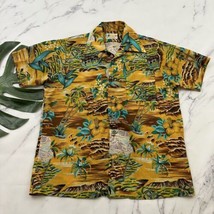 Waikiki 76 Mens Vintage Hawaiian Shirt M/L Yellow Blue Beach Tropical Aloha Tiki - £21.35 GBP