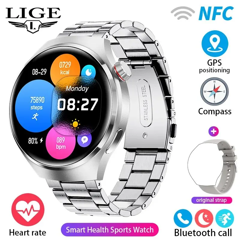 NFC Smart Watch Men HD Screen Temperature Monitoring Sports Watch Blueto... - $100.67