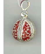 Russian Faux Silver Egg Pendant, Red w/silver bands decor w/clear stones - $60.44 CAD