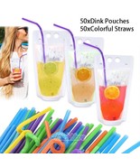 100 Drink Pouches Reusable Juice Smoothie Stand Up Zipper Bags With Stra... - £23.07 GBP