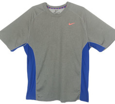 Men&#39;s XL Nike Dri-Fit Gray Blue Running Short Sleeve Shirt - £16.74 GBP