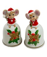 Christmas Mouse  Bells 50s Lot 2 Ceramic 4 inch MCM Vintage - $38.56