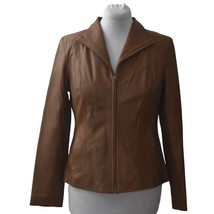 Cole Haan Leather Jacket Coat Womens 12 Brown Cognac Winged Collar - £97.88 GBP