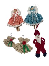 Vintage Crochet Mini Handmade Christmas Dresses Ornaments Lot of 5 - £17.20 GBP
