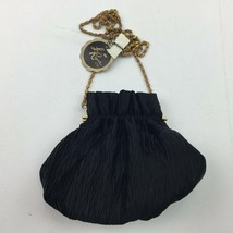 Round Shape La Regale Black Crinkled Evening Bag Gold Chain Purse NOS - $49.99