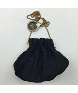 Round Shape La Regale Black Crinkled Evening Bag Gold Chain Purse NOS - £39.37 GBP