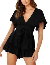 Bonkwa Women Short Flare Sleeve Floral Print Summer Casual Romper V-Neck... - $9.89