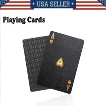 Premium Black Playing Cards - Waterproof, Flexible &amp; Cool Foil Decks With Box - £18.22 GBP