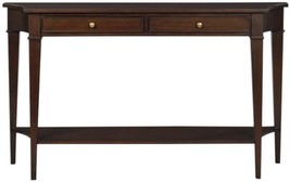 Console Table Narrow Chocolate Dark Brown Hand-Rubbed Wood Drawers Shelf Brass - $2,419.00
