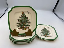 Set of 9 Spode CHRISTMAS TREE Square Appetizer / Bread Plates Made in England - £133.71 GBP