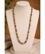 Vintage 34” Multi Stone Chip Necklace Earth Tone Agate Jasper Long Strand - $23.40