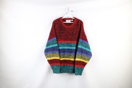 Vintage 90s Streetwear Mens Large Rainbow Striped Chunky Ribbed Knit Swe... - $79.15