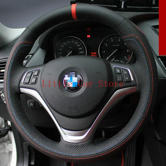 For BMW X1 DIY Hand-stitched Car Steering Wheel Cover Black High Quality Leather - £52.63 GBP