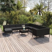  Garden Lounge Set Black PE rattan, powder-coated steel, polyester - $1,955.12 CAD