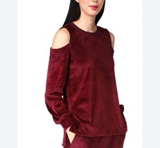 Michael Kors Women&#39;s Burgundy Cold Shoulder Slitted Velour Long Sleeve Top M NWT - £25.86 GBP