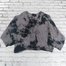 Blue Life Top Womens Small Gray Black Tie Dye Oversized Tie Neck Faux Wr... - $19.88