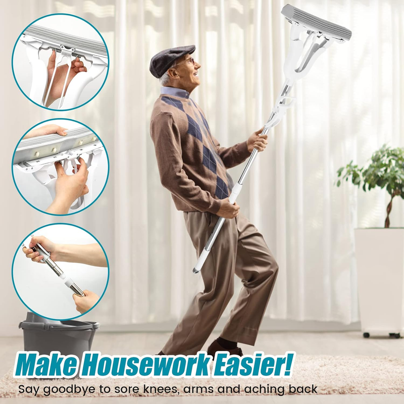 Elegant White PVA Sponge Mop, Adjustable Handle & Super Absorbent Sponge for Wet Item image 5