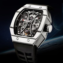 AESOP RICHA Square Carbon Fiber Bezel Men Mechanical Wristwatches Flying Tourbil - £1,114.51 GBP