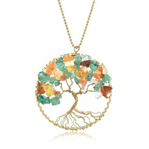 Green Peridot Red Agate Eternal Tree of Life Brass Long Necklace - £13.48 GBP