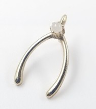 Vintage Faux Pearl Wishbone Good Luck Gold Tone Lapel Pin Tie Tack - £7.90 GBP