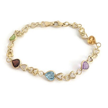 Authenticity Guarantee 
Vintage Multicolored Gemstone Heart Bracelet 14K Yell... - £715.42 GBP