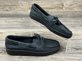 Vans Women&#39;s Black Leather Loafer Shoes Deck Shoes Lace Tie Sz. 7.5 ~289... - £14.24 GBP