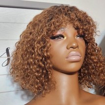 Joedir Hair Short Curly Wig with Bangs Ombre Brown 12 inch Water Wave Bob Wig - £29.18 GBP