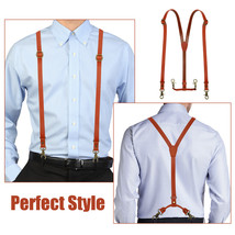 55In Adjustable Soft Leather Suspenders X Back Belt 4 Hook Or Clip Replaceable - £34.32 GBP