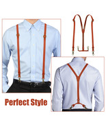 55In Adjustable Soft Leather Suspenders X Back Belt 4 Hook Or Clip Repla... - £34.44 GBP