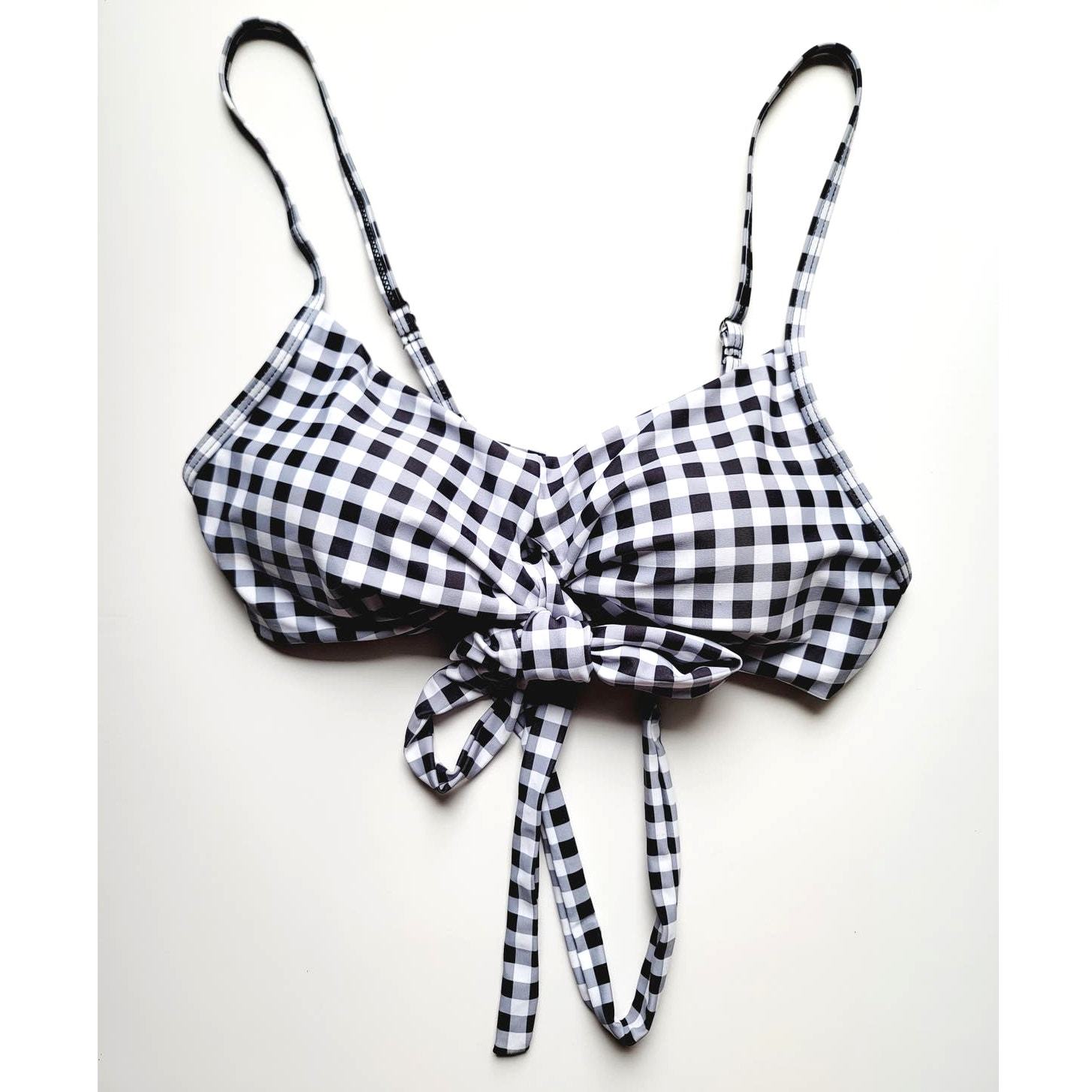 SheIn Gingham Buffalo Plaid Black Gray White Bikini Top Small - $15.00