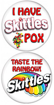 SET OF 2 SKITTLES POX COUPLES BUTTONS 3&quot; SAFETY PIN HALLOWEEN COSTUME CO... - €10,70 EUR