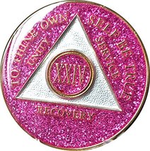 24 Year AA Medallion Glitter Pink Tri-Plate Chip XXIV - £13.28 GBP