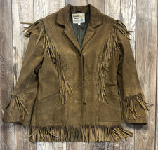 Pioneer Wear Genuine Leather Jacket Fringe Brown Women’s Size 16 USA Vintage - £102.86 GBP