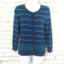 Halogen Button Front Cardigan Womens Medium Blue Striped 3/4 Sleeve Sweater - £14.38 GBP