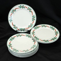 Libbey Ribbon and Holly Salad Plates 7.5&quot; Lot of 8 Christmas - £19.87 GBP