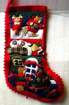 Vintage Finished/Completed 18&quot; Felt Christmas Stocking - Teddy Bears - £51.37 GBP