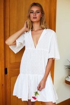 Emerson Fry India Collection Isla Dress White Swiss Dot Organic XS/S - $82.24