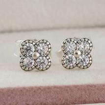 925 Sterling Silver Oriental Blossom Clear Stud Earrings - £11.98 GBP
