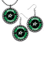 Dallas Stars Hockey Earrings and necklace set great gift silver color set - $163.27 MXN
