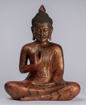 Antico Khmer Stile Cambodia Seduta Legno Statua di Buddha Insegnamento di Mudra - £325.86 GBP