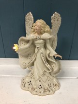 9&quot; Ivory Lenox Florentine &amp; Pearl Lighted Angel w/ Gold Trim Figrne *Read Broken - £51.02 GBP