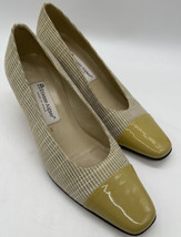 Etienne Aigner Women&#39;s Tan Fabric Patent Leather Square Toe Block Heels Sz 9.5M - £27.61 GBP