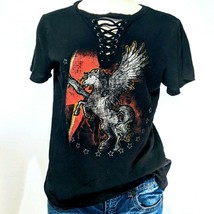 Arizona Jeans Co Size L Lightening Pegasus Black Short Sleeve Shirt Juni... - $11.65