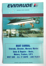 Boat Corral  Evinrude, Chrysler, Mercury Marine  Lake Placid, FL Matchbook Cover - £1.37 GBP