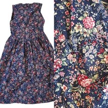 Vintage Prairie Dress XS Ditsy Floral Midi Navy Blue Sleeveless Cottage Core - £22.82 GBP