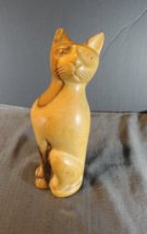 ART DECO DESIGNER WOOD WOODEN CAT FELINE HAND CARVED FIGURINE SCULPTURE ... - $46.57
