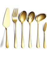6-Piece Gold Serving Flatware Set - Stainless Steel Utensil Set,, Soup L... - $38.99