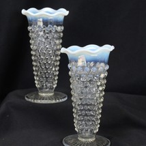 Fenton Moonstone French Opalescent Hobnail Footed Vase 5.5&quot; Tall  2 pc - £19.22 GBP